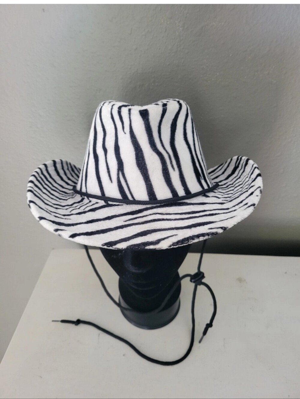 Y2k Zebra Print Western Cowboy Hat Costume Cosplay Womens Black White One Size